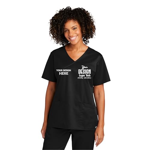 Custom Mock Wrap Top for Women, Women V-Neck Mock Wrap Scrub Top, Nursing Scrubs with Pockets