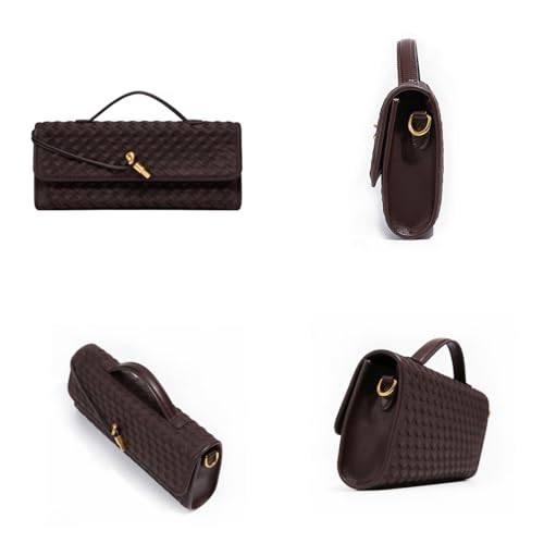 Image of JYG Suede Woven Handbag for Women Brown Evening Shoulder Bag Casual Clutch Purse Crossbody Satchel with Metal Buckle 2025