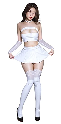 play-zone セクシー コスチューム セット スカート PUレザー コスプレ 衣装 セット ラバー ボンテージ コスプレ ミニスカ 合皮 チューブトップ コスプレ ドレス イベント コスチューム 全3色 A431 (白)