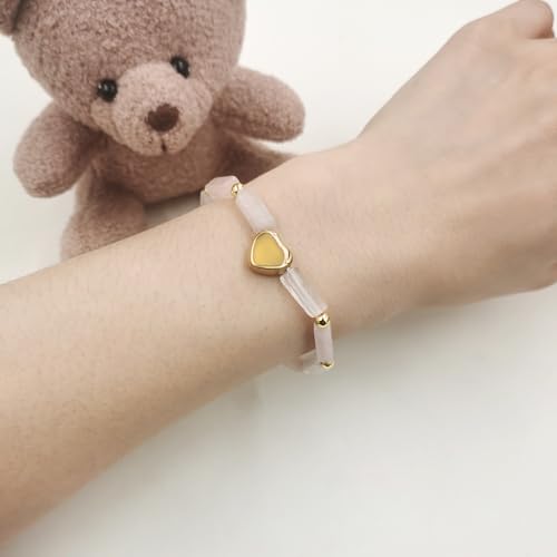 Image of Cuboid Love Elastic Bracelet, Crystal Energy Stone Anxiety Relief Yoga Jewelry for Women Male (Heart-shaped Charm Can Be Customized Name)