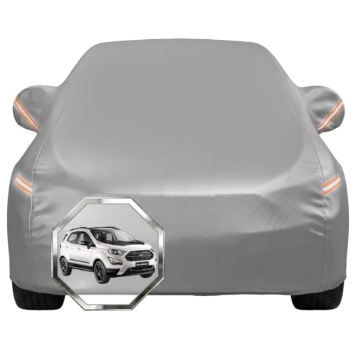 Image of Pivalo Car Cover for Ford EcoSport All Model & Years with Mirror Pocket 100% Waterproof Triple Stitched Bottom Elastic Dust, Heat & UV Resistant Full Body Protection (Grey with Highlighter)