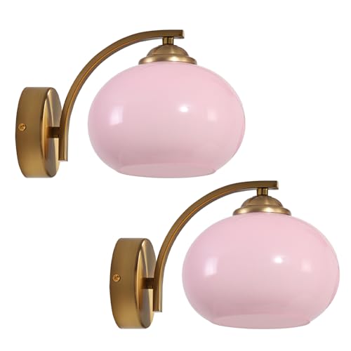 Image of Pink Wall Sconce Light Antique Brass Sconces Set of 2 Mid Century Modern Globe Wall Sconce Lighting Vintage Bedroom Wall Lights Gold Hallway Wall Lighting Fixtures