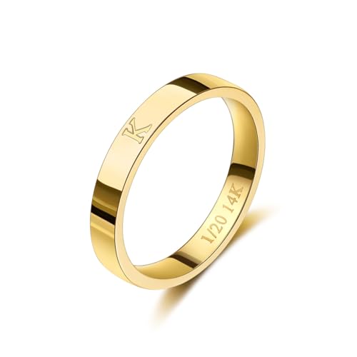 TOSGMY Gold Initial Ring for Women Non Tarnish Dainty 14K Gold Filled Ring Stackable Personalized Letter Stacking Thumb Pinky Rings for Mom Wedding Bands Engagement Birthday Gifts Jewelry Size 6-10