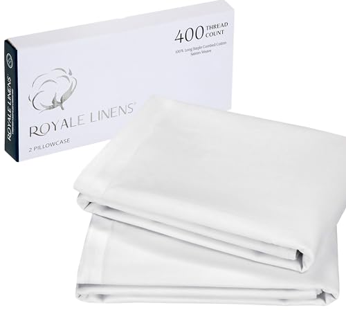 Image of Royale Linen 400 Thread Count 100% American Grown Cotton Standard Pillowcase Set - Luxury Sateen Standard Pillow case - 20 inchx26 inch Inch - Soft & Smooth Set of 2 White Pillowcases - (Std, Signature White)