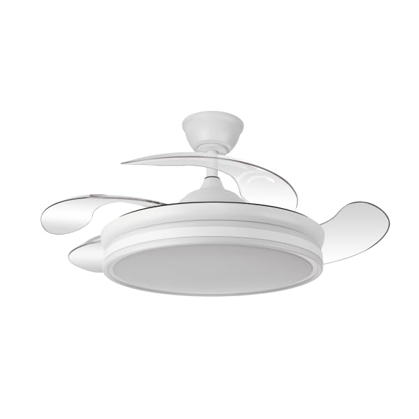 Bilake Ventilador de Techo con Aspas Retráctiles y Luz LED. Motor DC Ultra Silencioso, Bluetooth (App) y Mando, Función Invierno/Verano, Memoria y Altura Regulable (Blanco.108cm | 50W | 6200lm)