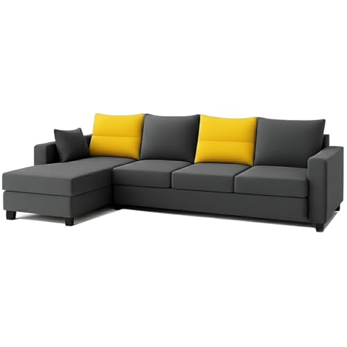 Image of CASASTYLE Texon 5 Seater Fabric LHS L Shape Sofa Set (Yellow-Dark Grey) Velvet Finish | Comfortable Sectional Sofa Set