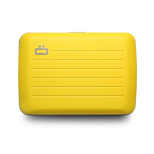 ÖGON -DESIGNS- Aluminum card holder with metal lock, RFID protection against fraud and demagnetization, compact wallet, Smart Case OSLO model, Matt paint Yellow, Taille unique, Minimalist
