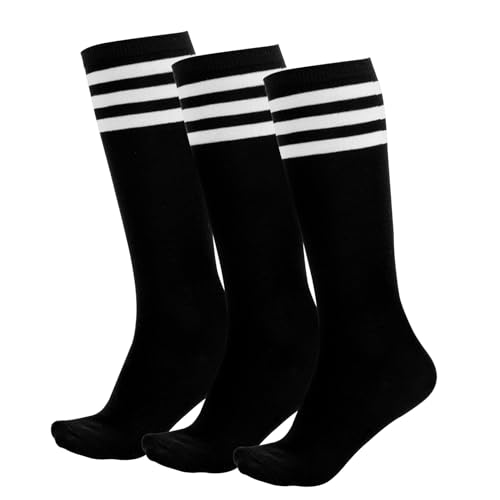 3 Pairs Striped Knee High Socks Kids Soccer Socks Youth Athletic Outdoor Sport Socks for Boys Girls