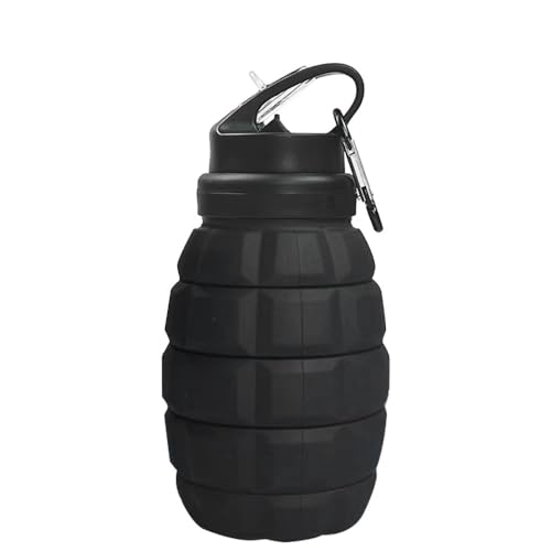 580ML Grenade Water Bottle Foldable Plastic Bike Water Bottle, Food Grade Silicone Cycling Sports Water Bottle Funny – (Black)