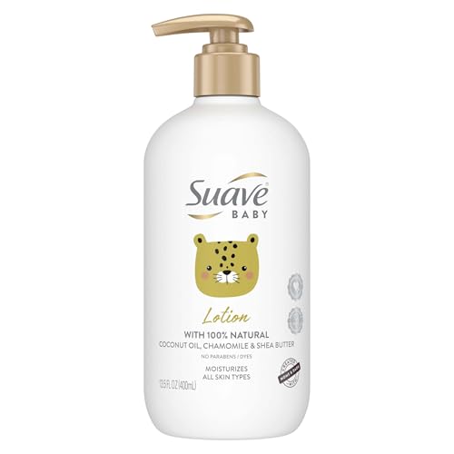 Suave Baby Baby Lotion for All Skin Types, with 100% Natural Coconut Oil, Chamomile & Shea Butter with No Parabens, Dyes 13.5 OZ