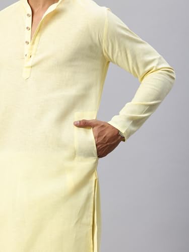 Image of Majestic Man Men's Cotton Regular Fit Casual Mandarin Collar Ethnic Motifs Solid Long Kurta