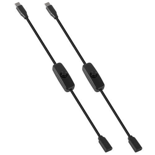 AITRIP 2 Pack Upgraded 30cm(11 inch) USB C Male to Female On/Off Switch Cable Short USB Extension Cable with On Off Switch for Raspberry Pi 4