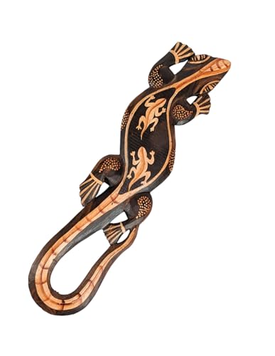 Coco Papaya Gecko 50cm en Bois - Motif Double Lézard Peint à la Main bois