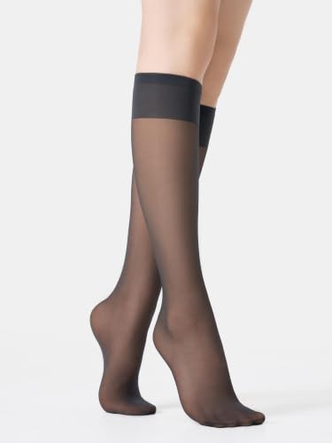 Image of leg elegant Sheer Knee High Stockings for Women, 6 Pairs Knee High Transparent Toes Nylons Pantyhose for Women