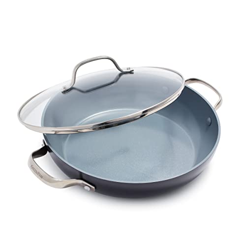 GreenPan Valencia Pro Cacerola de 30 cm/4,8 Litros Antiadherente Cerámica Saludable Anodizada Dura con Tapa y Asas Laterales, Libre de PFAS, Inducción, Apta para Lavavajillas, Apta para Horno, Gris