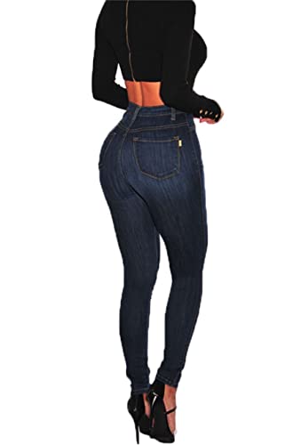 Womens Super Stretch Comfort High Waist High Rise Skinny Jeans Curvy Butt Lifting Denim Pants Trousers (XXL-Large,Dark Blue)3
