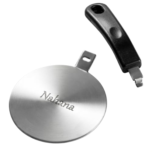 Nahana® Adaptador de Inducción Universal 14 cm con Mango Desmontable – Disco Difusor de Calor en Acero Inoxidable para Cocinas de Inducción, Gas y Vitrocerámicas - Plata