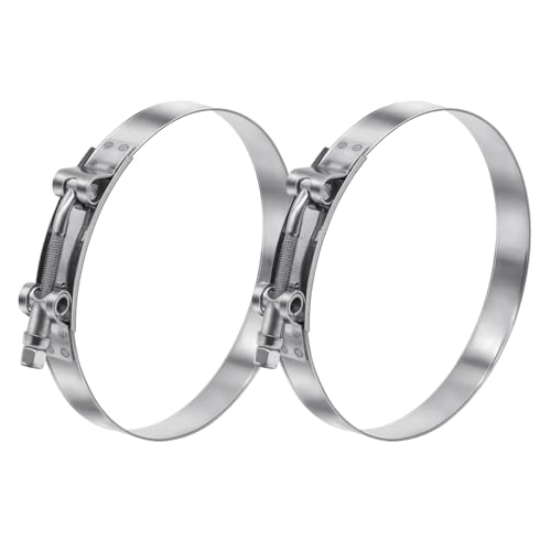 2 Pack 4.5 inch T-Bolt Hose Clamps, Stainless Steel_304 Working Range 121mm-129mm for 4.5" Hose ID, Turbo Intake Intercooler Clamp for Automotive