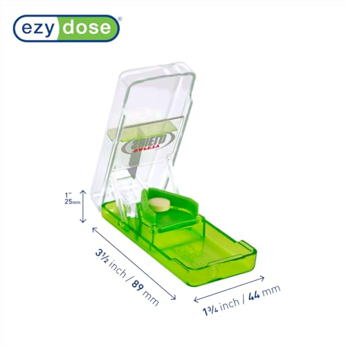 Image of Ezy Dose Pill Cutter and Splitter with Safety Shield, Daily Usage, Safely Cut Pills, Vitamins, Tablets in Half, Accurate and Easy Cutting, Stainless Steel Blade, Travel Sized, Green, BPA Free