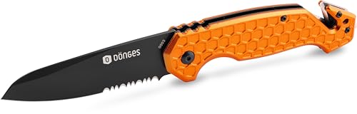 Dönges Rettungsmesser Kugelgelagert | Feuerwehrmesser mit Gurtschneider & Glasbrecher | Rescuemesser mit Gürtelclip Ideal für Outdoor Notfälle Feuerwehr Camping & Survival