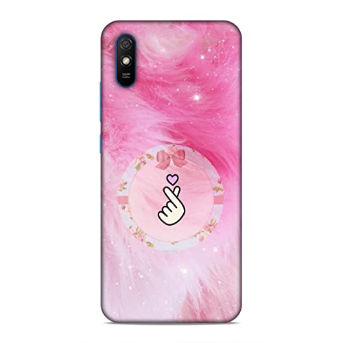 Image of Printed Mobile Back Hard Case Cover for Xiaomi Redmi 9A / Xiaomi Redmi 9i | Finger Hearts, Pink Feathers, Soft Furr -2191
