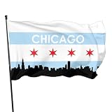 Chicago City Flag 3x5 Ft with 2 Brass Grommets Large Banner Yard Outdoor Flag For Lawn Patio Yard Garden Home Outdoor Decor Fade Resistant Banner
