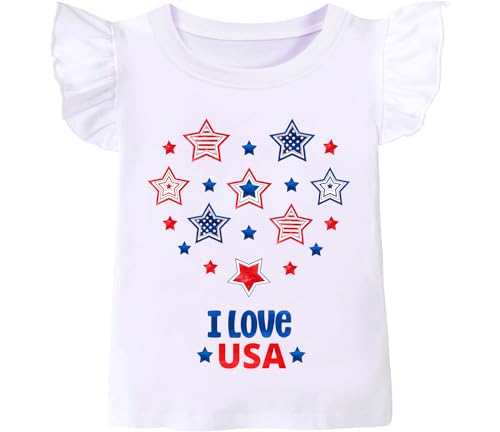 Image of Tkria July 4th Tank Top Girl Toddler 4th of July Shirt Baby Girl American Flag Shirt USA Ruffle Tee Girl Patriotic Outfit