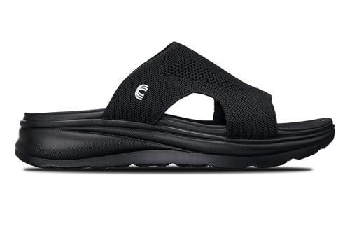 CALTO Men's Invisible Height Increasing Elevator Shoes - Black/Knitted Black Ultra Light-Weight Slip-on Comfort Sandals - 2 Inches Taller - X1657 - Size 10 D(M) US2