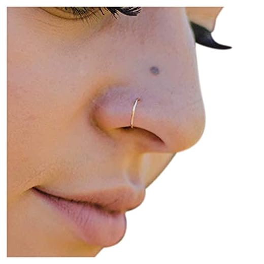 14k Solid Gold Nose Ring Hoop | 22g Piercing Jewelry | 22 Gauge 8mm 5/16 inch inner diameter