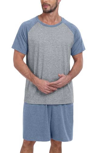 Mens Pajama Set Summer Pjs Sleepwear Lightweight Short Sleeve Pjs Soft Comfy Sleep Set With Pocket3