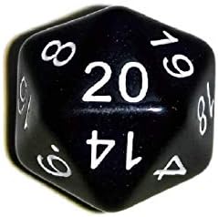Black with White Numbers d20 Initiative Advantage Die for Role-Playing Games. 20 Sided RPG Dice