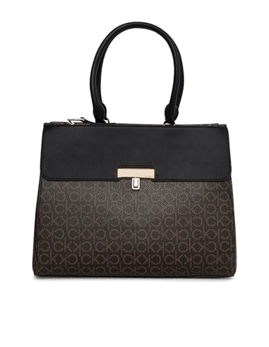 Calvin Klein Women's Becky Tote Bag – 2 in 1, Vegan Leather, Monogram, 3 Pockets, Brown/Khaki/Black, One Size - image 1