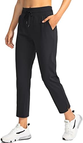 Soothfeel Women's Golf Pants with 4 Pockets 7/8 Stretch High Wasited Sweatpants Travel Athletic Work Pants for Women(Black, X-Small)