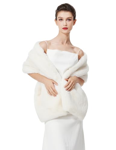 BEAUTELICATE Châle Étole en Fausse Fourrure Écharpe Cape De Femme Mariage Hiver sur Robe de Soirée Mariée Cérémonie Fête Demoiselle d'honneur Grande...