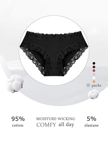 Image of ALL OF SHE Womens Cotton Underwear Cheeky Lace Bikini Panties Sexy Briefs Soft Breathable Lingerie for Ladies Underwear Pack