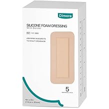 Dimora Silicone Foam Dressing with Border Adhesive 4"x8" Waterproof Wound Dressing Bandage for Wound Care 5 Pack