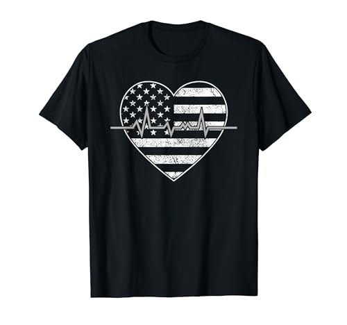 Photo de T-shirt fin Silver Line Heart Flag Corrections du rythme cardiaque T-Shirt