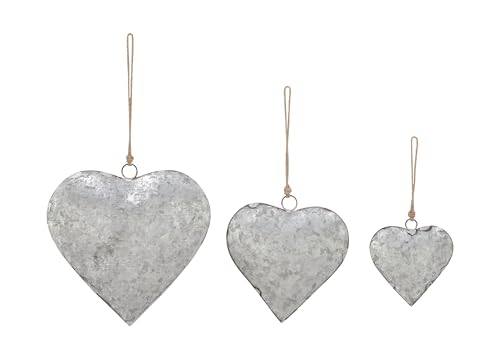Deco 79 Metal Heart Decorative Bells Tibetan Inspired with Jute Hanging Rope, Set of 3 12", 17", 21"H, Gray
