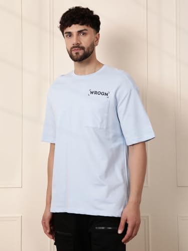 Image of WROGN Men's 220 GSM Pure Cotton Terry T-Shirt | Front & Back Graphic Print | Oversized Fit