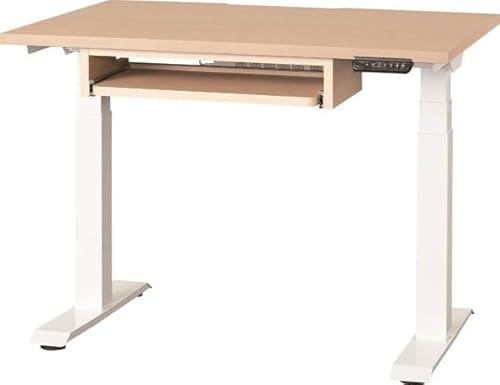 小島工芸 電動昇降式 デスク スライドトレー付き C1EA 幅100cm 奥行き79cm 高さ61?126cm 高さメモリー機能 ダブルモーター 6口コンセント 配線コード溜まり 静音 天板 チェリーナチュラル 脚 ホワイト 6460