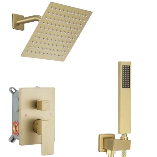 Lista de Juegos de grifería para bañera y ducha los 10 mejores. 45 JingGang Sistema De Ducha De Oro Cepillado 8 'Baño De Lujo Mezclador De Lluvia Juego Combo De Ducha Montada En La Pared Cabezal De Ducha Y Sistema De Mano Juego De Grifería De...