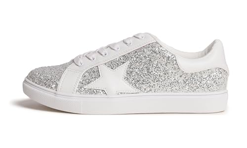 Image of FEVERSOLE Women's Fashion Lace Up Dress Sneakers Sparkly Party Shiny Shoes