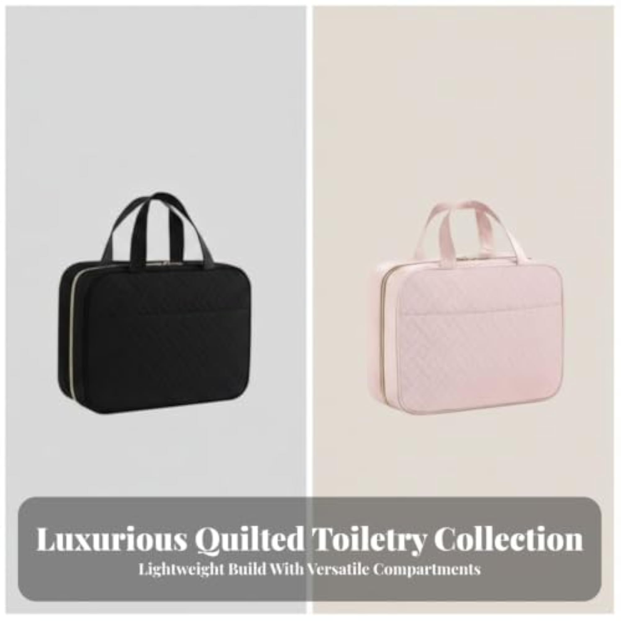 Women's Structured Travel Toiletry Bag with Hanging Hook, Compact Organizer
