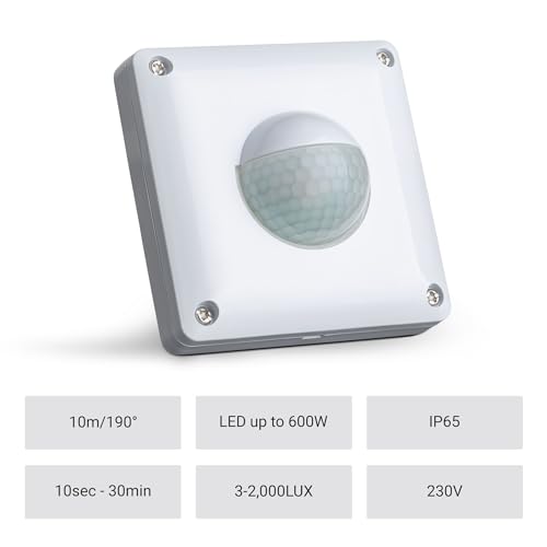 SEBSON PIR Sensor Light Switch Outdoor, Wall Flush Mounted, Infrared Motion Sensor, LED suitable, IP65, Range max. 10m/190°, Installation 53x53x23mm