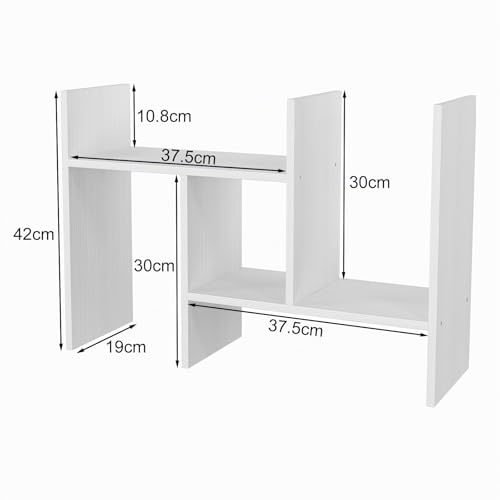 Miniatura 3 de Easypag Madera Mini Estantería Escritorio Ajustable Estante Sobremesa Librería Pequeña Independiente Hogar Y Oficina Organizador De Escritorio,Blanco