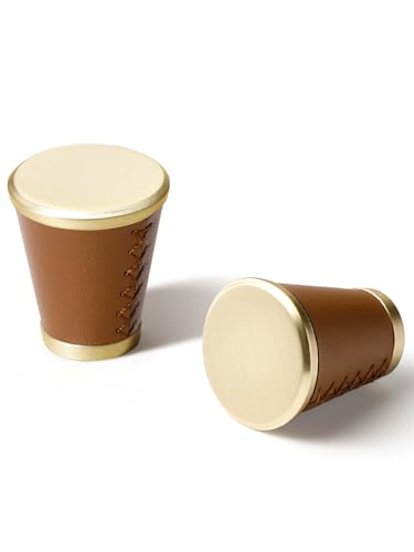 JIASENBAO Leather Drawer Pulls Trapezoid 2 Pack Gold Brown Leather Handles Cabinet knobs for Kitchen Bathroom Drawers Dressers