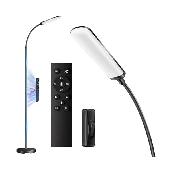 Floor Lamp, Bright 18W LED Standing Lamps for Living Room, Remote Stepless Adjustable Color and Brightness Dimmable with ON/Off Switch, Gooseneck Reading Lights for Bedroom Office, 1300LM Black