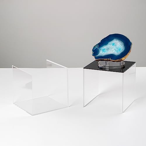 Image of 5x5x5Inch Acrylic Simple Self-Assembly Display Box with Black Base | Removable Figures Toys Props Display Riser Stand, Cube Countertop Decorative Storage Box for Collectibles Home Organization