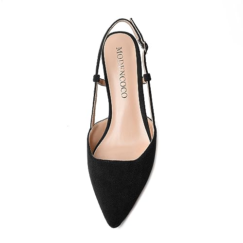 MODENCOCO Womens Buckle Dress Dating Fashion Suede Slingback Pointed Toe Chunky Low Heel Pumps Shoes 1.5 Inch3