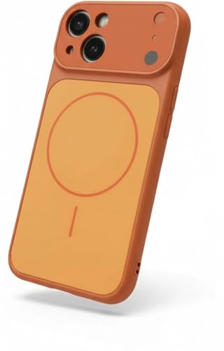 Image of for iPhone |Convert to 17 pro /17 Pro Max Style Premium Back Glass Converter Cover Magnetic Case (Orange, for iPhone 15)